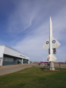 The Boeing IM-99B BOMARC missile outside the hangar that houses the Alberta Aviation Museum. Photo by author.