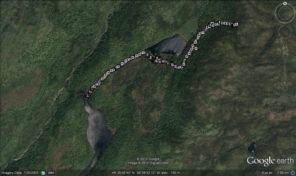 Route taken from Little Long Pond to the crash site.
