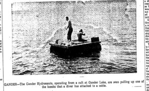 There have been many dives in Gander Lake, and many things dumped in the lake after the war, but the B-24 has yet to be located. Image from The Daily News 1961.